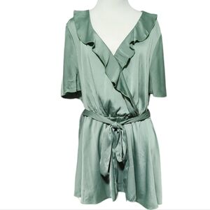 BloomChic Sage Green Short Bell Sleeves Ruffled Neckline Size 14-16